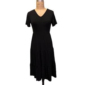 Women's Casual Cotton Blend V-Neck Short Sleeve Tiered Midi Dress NWT Size S